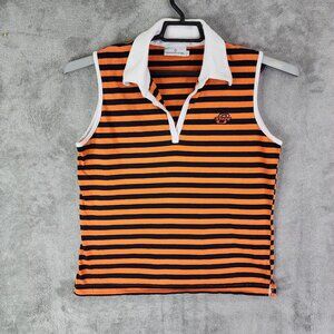 Womens Oklahoma State Shirt Orange & Black Striped Sleeveless Collared V neck L